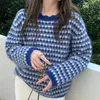 Autumn 2023 New Soft Glutinous Sweater for Women Mixed Color Stripe round Neck Design Loose Korean Style Sweater Top for Women