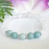 MG1511 Strand A Grado Amazonita Blanco Jade Pulsera de piedras preciosas Natural Nieve Cuarzo Cristales curativos Ansiedad Yoga Mala Pulsera 2044