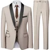 남자 양복 블레이저스 슈트 코트 바지 바지 3 pcs 세트 2023 패션 캐주얼 부티크 비즈니스 웨딩 신랑 드레스 재킷 바지 230909