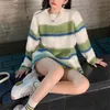 Kobiety Kreski Kreski Vintage moda marka pasiasty kolor kontrastowy Kolor okrągły Sweter Women jesień i zimowy luźny i leniwy styl SWEATER TOP