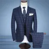 Herrenanzüge Blazer DHL Blau Kariertes Fischgrätenmuster Retro Gentleman-Stil Maßgeschneiderte Schneideranzug-Blazer für Männer 3 Stück2644