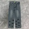 Mäns jeans stjärna mönster street motorcykel pant pantalon homme trendig punk denim långa byxor hip hop män calcas 230909