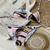 Traje de baño Runway Bandage juego de bikini estilo push up de dos piezas dibujo lineal estampado Bikinis Patchwork traje de baño mujer playa natación wear223e