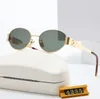 2023 Модные роскошные дизайнерские солнцезащитные очки для женщин и мужчин, такие же солнцезащитные очки, как и Lisa Triomphe, пляжные уличные фото, маленькие солнцезащитные очки в металлической полной оправе с подарочной коробкой