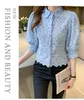 Women's Blouses Summer Basic Office Lady Blusas Vintage Lace Tops Elegant Chiffon Blouse Women Loose Hollow Out Casual Shirts 2024
