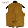 Gilet da uomo Gilet in pelle di mucca vintage Gilet semplice senza maniche sottile Jaqueta Colete Masculino Top giallo moto originale PY436 230909