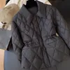 2023 Ретро-ромб с лацканами и талией, плотная тонкая легкая короткая куртка-пуховик, хлопковое пальто, женская осенне-зимняя куртка