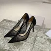 Designer Casual Sandals Luxury Brand High Heels Breathable Mesh Cloth Clear Crystal Sparkling women's wedding dress Shoes Leg Long Heel High 8.5cm with flat heel