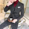 Männer Anzüge Blazer Herbst Winter Slim Fit Kostüm Homme Qualität Business Casual Smoking Männer Koreanische Plus Größe Gestreiften Weddin261K