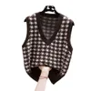 Vest Jacket stickad tröja Houndstooth V Neck Vintage Folding