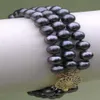 3 Strands Natural 8-9mm Tahitian Black Pearl Bracelet W2098