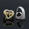 Big Heart Ring Full Micro Pling Out Bling Cubic Zirkonia Hiphop Lover Pierścienie Luksusowy punk