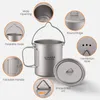 Camp Kitchen Lixada Ensemble de 3 pièces légères Pot de 750 ml Tasse à eau de 350 ml Tasse avec couvercle Poignée pliable pour le camping en plein air 230909