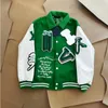 Heren Dames Jas L Vintage Losse Lange Mouw Groen Baseball Man Hip Hop Herfst Varsity Casual Warme Bomber kleding M-XL