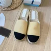 Women Round Head Flat Bottom Slippers Luxury Designer Classic Colored Linen Woven Fisherman Shoes Canvas Fabric Genuine Leather Big Sole Non slides Ladies Sandals