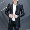 Men's Trench Coats Khaki Long Leather Jackets For Mens Slim Fit Pu Overcoats Autumn Winter Steampunk Style Stylish Clothing Imitation 230909
