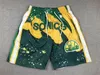Pantaloncini da basket Sonic Pantaloni da corsa Hip Pop Seattle con tasca con cerniera cucita verde rosso taglia S-XXL