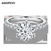 ANZIW Стерлинговое Серебро 925 пробы, 4 карата, кольцо круглой огранки для женщин, 6 зубцов, имитация бриллианта, обручальное кольцо, обручальное кольцо, Jewelry292h