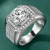 Simulated Moissanite S925 Silver Ring Men's Wedding Engagement Square Diamond Ring Micro Inlaid Multy Diamonds Jewelry Gift217f