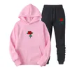 Herrspår Hoodies passar Rose Flower Tracksuit Sweatshirt Fleece Sweat Pants Jogging Homme Pullover 3XL Female Sporting Set 230909