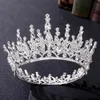 Wedding Hair Jewelry Bride Royal Pink Queen Tiaras Baroque Round Crowns Big Pageant Headband Accessories 230909