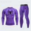 Herrespår 2023 Nya män MMA Compression Spartan Set Short T-shirt Trow Sleeve Clothes Men's Pants Fitness Bodybuild Ing Sportsuit T230910