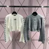 Autumn Runway Vintage Hollow Out Mohair Knitting Pullover Sweater Tops Women's Lantern Sleeve Loose Sweater