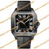 Högkvalitativ asiatisk automatisk klocka 39 8mm Men's Watch Black Roman Dial Black Leather Strap Sapphire Glass Folding Buckle Cale282R