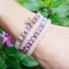 MG1342 Natürliches 6 mm mattes Rosenquarz-Wrap-108-Mala-Armband, modisches Damen-Lila-Jaspis-Mond-Charm, heilender spiritueller Schmuck212Q