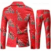 Herrenanzüge Blazer Rot bedruckter zweiteiliger Herren-Weihnachtsanzug (Jacke + Hose) Stilvoller männlicher Blazermantel mit Hose Schwarz Grün Blau S-4XL T230910