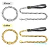 Dog Collars Leashes 304 Stainless Steel Chain Collar And Leash Super Strong Metal Choke Silver Gold Pet Lead Rope For Party Show266Q