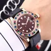 Relógios casuais originais movimentos automáticos pulseira de borracha primeira qualidade safira espelho masculino-relógio colorido diamante decoração watch239t