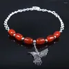 Ожерелья с подвесками в богемном стиле Колибри, красный натуральный камень, чокер из нержавеющей стали, женские ювелирные изделия серебряного цвета, колье N925S04