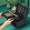 Oversized 3layes Black Flannel Jewelry Box Boite a Bijou Organizer Necklace Earring Ring Storage for Women Gifts 230814