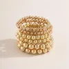 6Pcs Set 6MM 8MM 10MM Gold Color Beads Bracelet For Women Trendy Statement Big Round Beaded Handmade Wristlet Fashion Jewelry Bead218s
