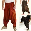 Men's Pants Casual Print Elastic Waist Baggy Hippie Harem Joggers Loose Trousers Aladdin Lantern Wide Leg Cotton Linen279t