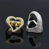 Großer Herz-Ring voller Mikro-Gepflastert Iced Out Bling Zirkonia HipHop-Liebhaber-Ringe Luxus-Punk-Schmuck für Männer und Frauen322v