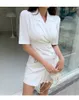 Basic Casual Dresses Elegant Fashion White Office Pencil Dress Women Summer Sheath Button Pleated Dresses Simple Slim Work Party Vestidos 2024