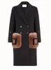 Women's Wool & Blends New F Letter Fox Fur Pocket Plus Plush Warm Fur Coat Black white