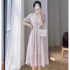 Платье с цветочным принтом, женское дизайнерское шифоновое платье с нишей на талии, летнее французское платье High Sense с v-образным вырезом