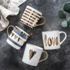 Muggar Creative Gold Ceramic Mug Coffee Cup China Bone Milk Tea Love Heart Stripe Drinkware 350 ML Home Kitchenmugs229U