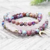 MG1342 Natürliches 6 mm mattes Rosenquarz-Wrap-108-Mala-Armband, modisches Damen-Lila-Jaspis-Mond-Charm, heilender spiritueller Schmuck212Q