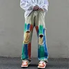 Мужские джинсы High Street Tie Dye Ripped Harajuku Rainbow Pants Хип-хоп Узкие прямые джинсовые брюки 230909