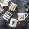 Mugs Creative Gold Ceramic Mug Coffee Cup China Bone Milk Tea Love Heart Stripe Drinkware 350ml Home KitchenMugs271Y