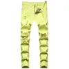 Herr jeans fancy neon färg y2k denim streetwear smala raka byxor hål rippade byxor grön gul rosa223c