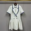 Women Sandro Short Sleeves Contrasting Colors Tailored Collar Suit Dress