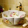Çin boyama gül seramik boyama sanat lavabo banyo gemi lavabolar yuvarlak tezgah dekoratif lavabo kaseleri banyo lavabolar202y