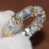 Whole Professional Eternity Diamonique CZ Simulated Diamond 10KT White&Yellow Gold Filled Wedding Band Cross Ring Size 5-11238G