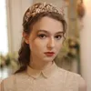 Wedding Hair Jewelry Gold Color Leaf Tiara Crown Floral Bridal Hairband Handmade Headpiece Women Party Prom Tiaras 230909