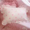 Caso de travesseiro 48x74cm rosa gêmeo coração coelho capa de algodão hairball ruffle fronha menina bonito cama brinquedo quarto decoração de casa 230909